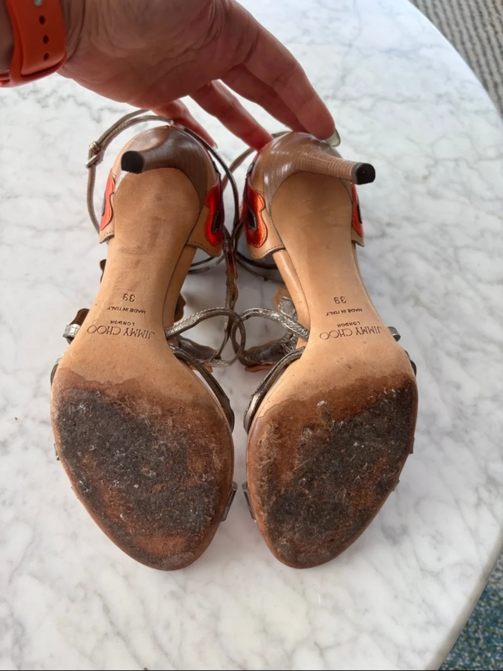 Jimmy Choo Lolita 100 Orange Metallic Sandals - Picture 6 of 6